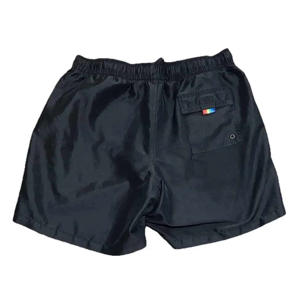 CALVIN KLEIN Rainbow Logo Swim Trunks Mens Large Liner Black Shorts Swimwear